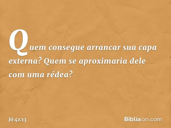 Quem consegue arrancar
sua capa externa?
Quem se aproximaria dele
com uma rédea? -- Jó 41:13