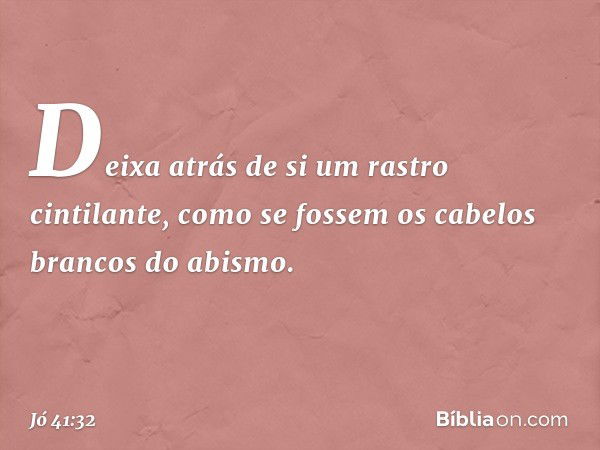 Deixa atrás de si
um rastro cintilante,
como se fossem
os cabelos brancos do abismo. -- Jó 41:32