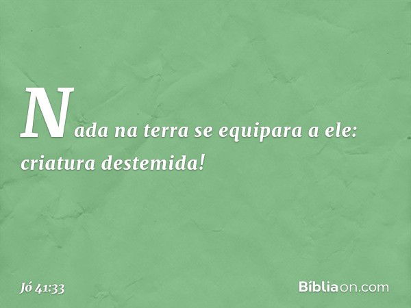 Nada na terra se equipara a ele:
criatura destemida! -- Jó 41:33