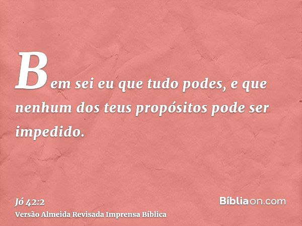 Jó 42:2 (Bem sei eu que tudo podes) - Bíblia