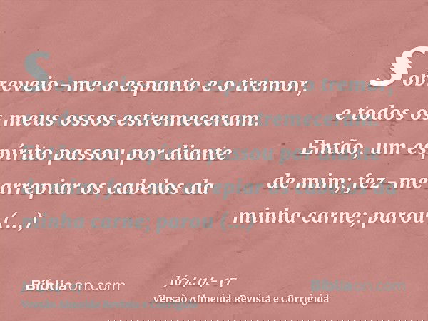 sobreveio-me o espanto e o tremor, e todos os meus ossos estremeceram.Então, um espírito passou por diante de mim; fez-me arrepiar os cabelos da minha carne;par