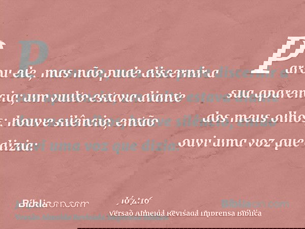 Parou ele, mas não pude discernir a sua aparencia; um vulto estava diante dos meus olhos; houve silêncio, então ouvi uma voz que dizia: