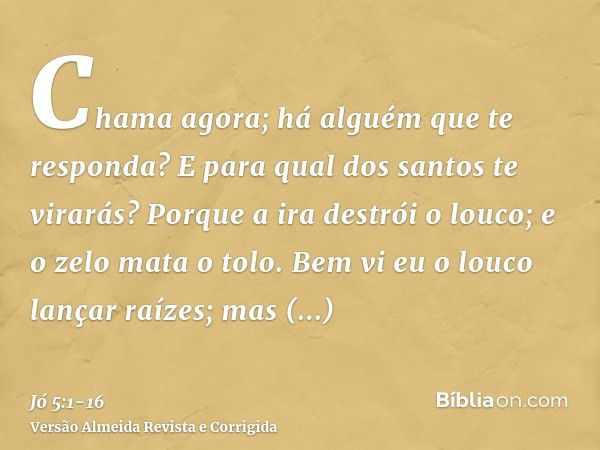 Chama agora; há alguém que te responda? E para qual dos santos te virarás?Porque a ira destrói o louco; e o zelo mata o tolo.Bem vi eu o louco lançar raízes; ma