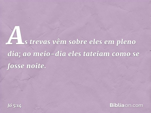 As trevas vêm sobre eles
em pleno dia;
ao meio-dia eles tateiam
como se fosse noite. -- Jó 5:14