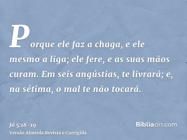 Porque ele faz a chaga, e ele mesmo a liga; ele fere, e as suas mãos curam.Em seis angústias, te livrará; e, na sétima, o mal te não tocará.