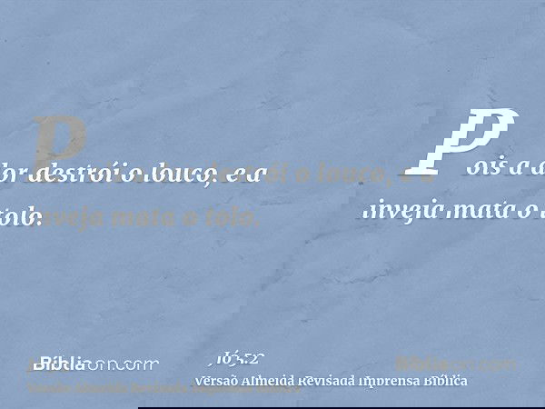 Pois a dor destrói o louco, e a inveja mata o tolo.
