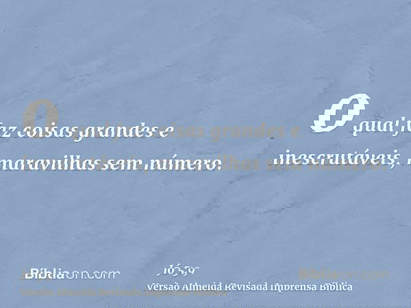 o qual faz coisas grandes e inescrutáveis, maravilhas sem número.
