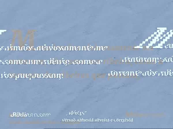 Meus irmãos aleivosamente me trataram; são como um ribeiro, como a torrente dos ribeiros que passam,