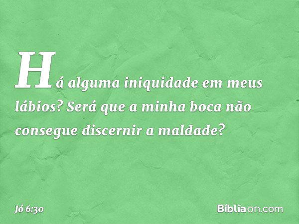 Há alguma iniquidade em meus lábios?
Será que a minha boca
não consegue discernir a maldade? -- Jó 6:30