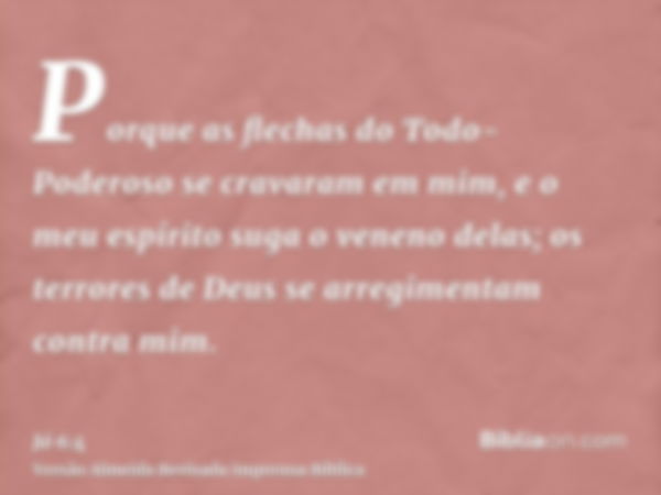 Porque as flechas do Todo-Poderoso se cravaram em mim, e o meu espírito suga o veneno delas; os terrores de Deus se arregimentam contra mim.