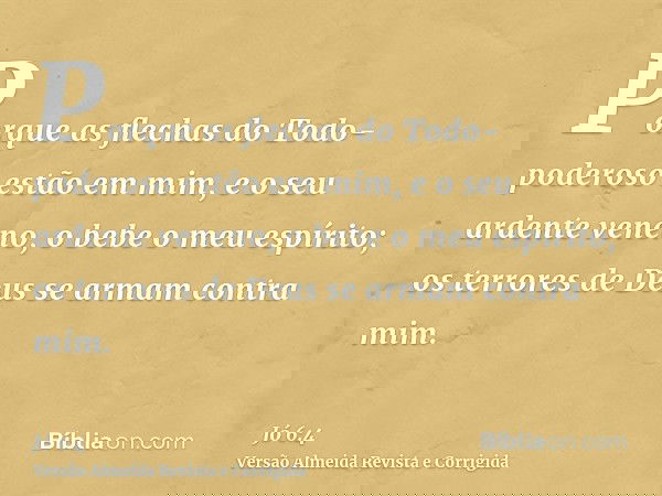Porque as flechas do Todo-poderoso estão em mim, e o seu ardente veneno, o bebe o meu espírito; os terrores de Deus se armam contra mim.