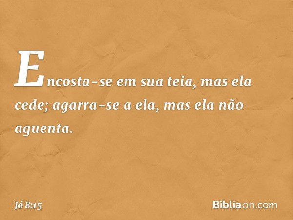 Encosta-se em sua teia, mas ela cede;
agarra-se a ela, mas ela não aguenta. -- Jó 8:15