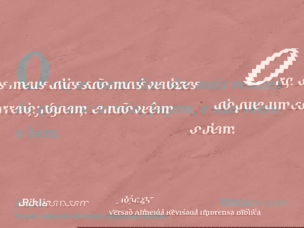 Ora, os meus dias são mais velozes do que um correio; fogem, e não vêem o bem.