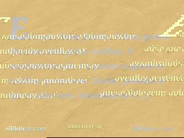 "Eu sou o bom pastor. O bom pastor dá a sua vida pelas ovelhas. O assalariado não é o pastor a quem as ovelhas pertencem. Assim, quando vê que o lobo vem, aband