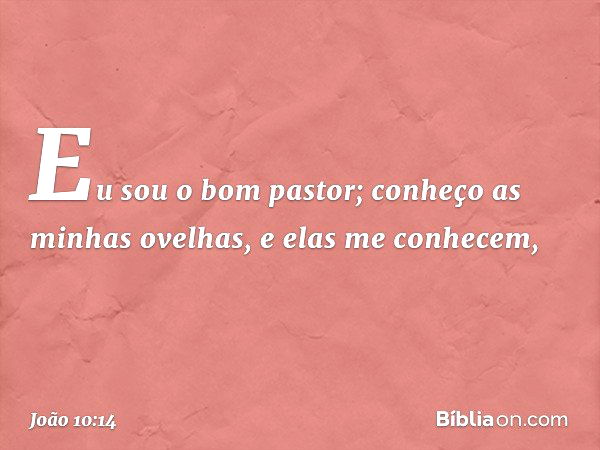 "Eu sou o bom pastor; conheço as minhas ovelhas, e elas me conhecem, -- João 10:14