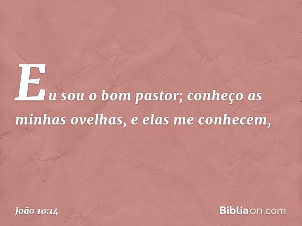 "Eu sou o bom pastor; conheço as minhas ovelhas, e elas me conhecem, -- João 10:14