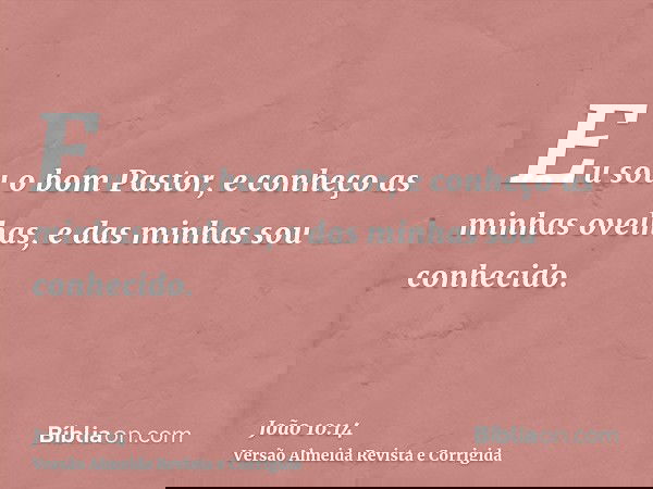 Eu sou o bom Pastor, e conheço as minhas ovelhas, e das minhas sou conhecido.
