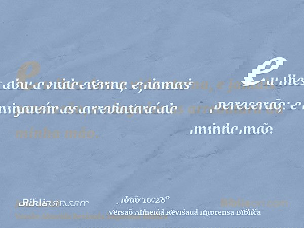 eu lhes dou a vida eterna, e jamais perecerão; e ninguém as arrebatará da minha mão.
