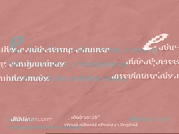 e dou-lhes a vida eterna, e nunca hão de perecer, e ninguém as arrebatará das minhas mãos.