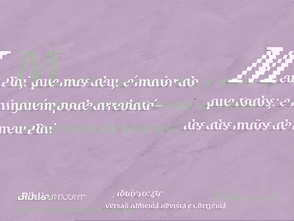 Meu Pai, que mas deu, é maior do que todos; e ninguém pode arrebatá-las das mãos de meu Pai.