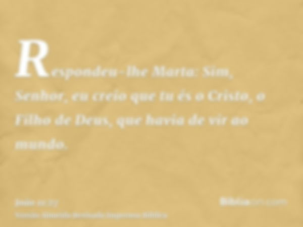 Respondeu-lhe Marta: Sim, Senhor, eu creio que tu és o Cristo, o Filho de Deus, que havia de vir ao mundo.