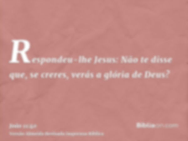 Respondeu-lhe Jesus: Não te disse que, se creres, verás a glória de Deus?