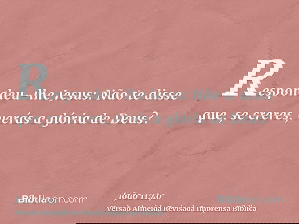 Respondeu-lhe Jesus: Não te disse que, se creres, verás a glória de Deus?