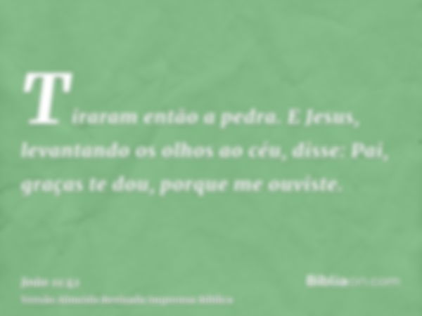 Tiraram então a pedra. E Jesus, levantando os olhos ao céu, disse: Pai, graças te dou, porque me ouviste.