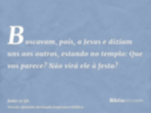 Buscavam, pois, a Jesus e diziam uns aos outros, estando no templo: Que vos parece? Não virá ele à festa?