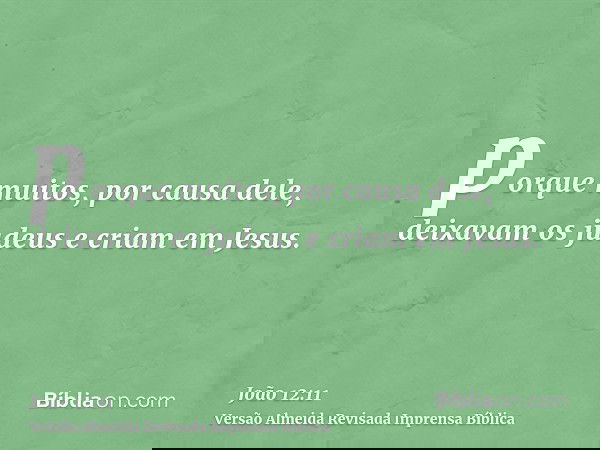 porque muitos, por causa dele, deixavam os judeus e criam em Jesus.