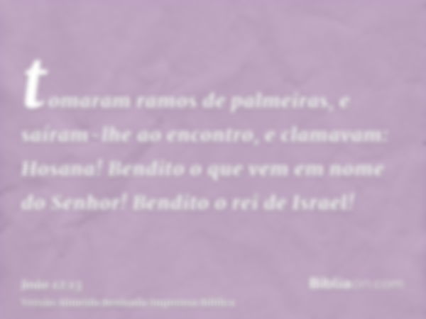 tomaram ramos de palmeiras, e saíram-lhe ao encontro, e clamavam: Hosana! Bendito o que vem em nome do Senhor! Bendito o rei de Israel!