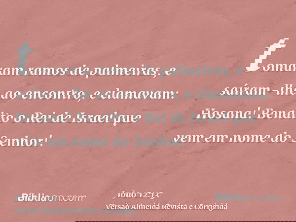 tomaram ramos de palmeiras, e saíram-lhe ao encontro, e clamavam: Hosana! Bendito o Rei de Israel que vem em nome do Senhor!