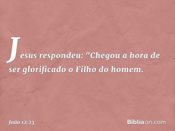 Jesus respondeu: "Chegou a hora de ser glorificado o Filho do homem. -- João 12:23