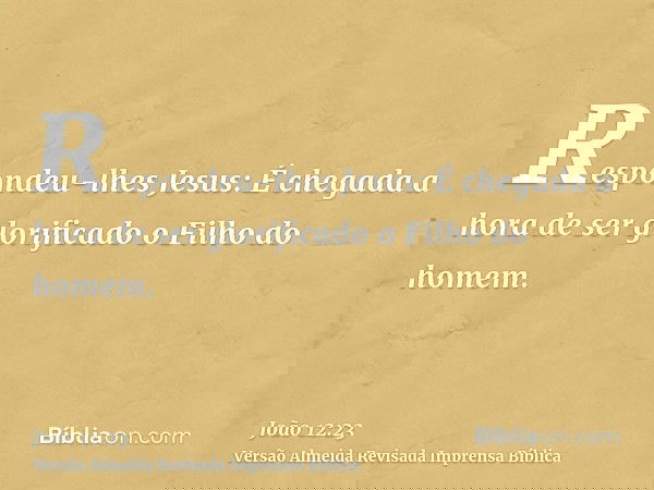Respondeu-lhes Jesus: É chegada a hora de ser glorificado o Filho do homem.