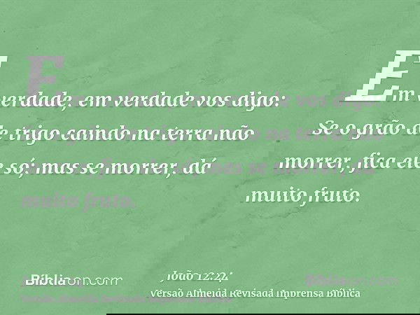 Em verdade, em verdade vos digo: Se o grão de trigo caindo na terra não morrer, fica ele só; mas se morrer, dá muito fruto.
