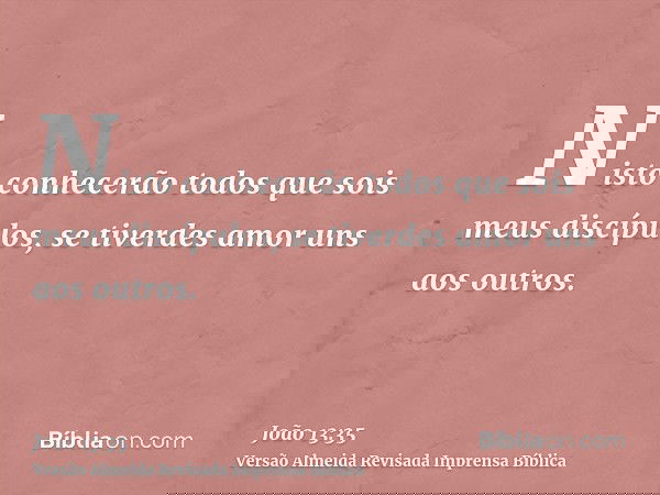 Nisto conhecerão todos que sois meus discípulos, se tiverdes amor uns aos outros.