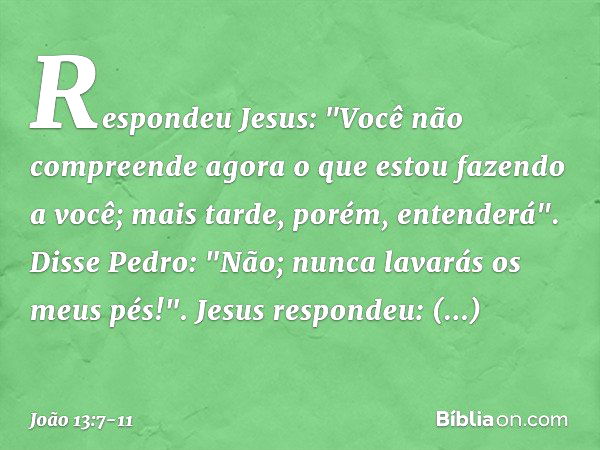 João 13:7 - O que faço agora você não sabe, mais tarde você entenderá -  Bíblia