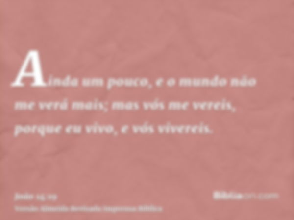 Ainda um pouco, e o mundo não me verá mais; mas vós me vereis, porque eu vivo, e vós vivereis.