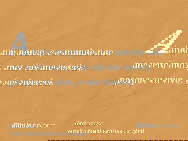 Ainda um pouco, e o mundo não me verá mais, mas vós me vereis; porque eu vivo, e vós vivereis.