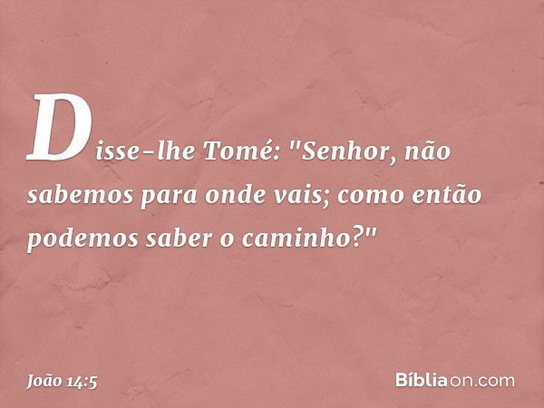 Disse-lhe Tomé: "Senhor, não sabemos para onde vais; como então podemos saber o caminho?" -- João 14:5