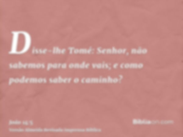 Disse-lhe Tomé: Senhor, não sabemos para onde vais; e como podemos saber o caminho?