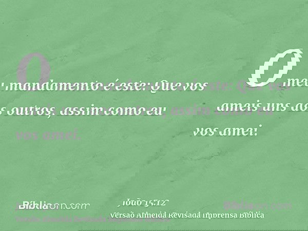 O meu mandamento é este: Que vos ameis uns aos outros, assim como eu vos amei.