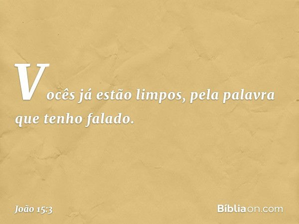 Vocês já estão limpos, pela palavra que tenho falado. -- João 15:3