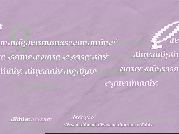 Quem não permanece em mim é lançado fora, como a vara, e seca; tais varas são recolhidas, lançadas no fogo e queimadas.