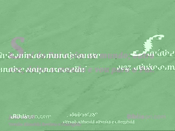 Saí do Pai e vim ao mundo; outra vez, deixo o mundo e vou para o Pai.