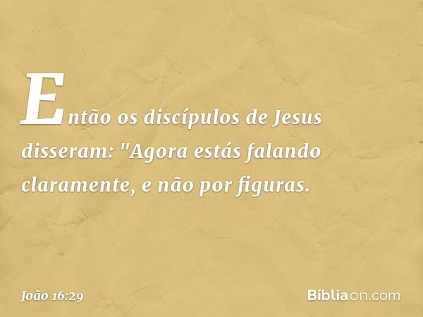 Então os discípulos de Jesus disseram: "Agora estás falando claramente, e não por figuras. -- João 16:29