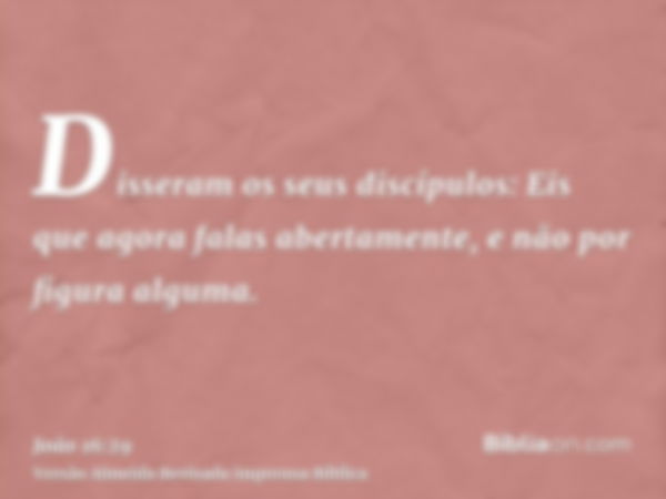 Disseram os seus discípulos: Eis que agora falas abertamente, e não por figura alguma.