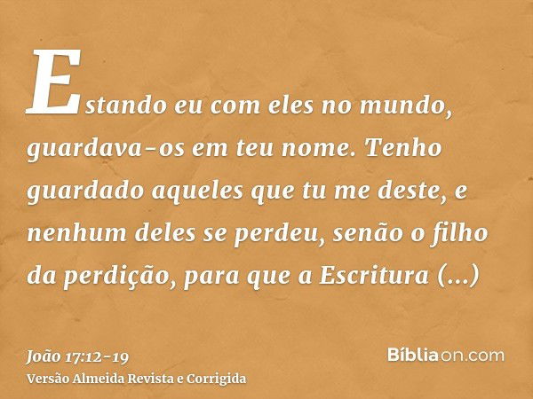 Estando eu com eles no mundo, guardava-os em teu nome. Tenho guardado aqueles que tu me deste, e nenhum deles se perdeu, senão o filho da perdição, para que a E