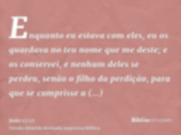 Enquanto eu estava com eles, eu os guardava no teu nome que me deste; e os conservei, e nenhum deles se perdeu, senão o filho da perdição, para que se cumprisse