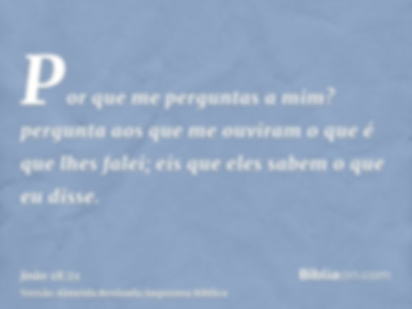 Por que me perguntas a mim? pergunta aos que me ouviram o que é que lhes falei; eis que eles sabem o que eu disse.